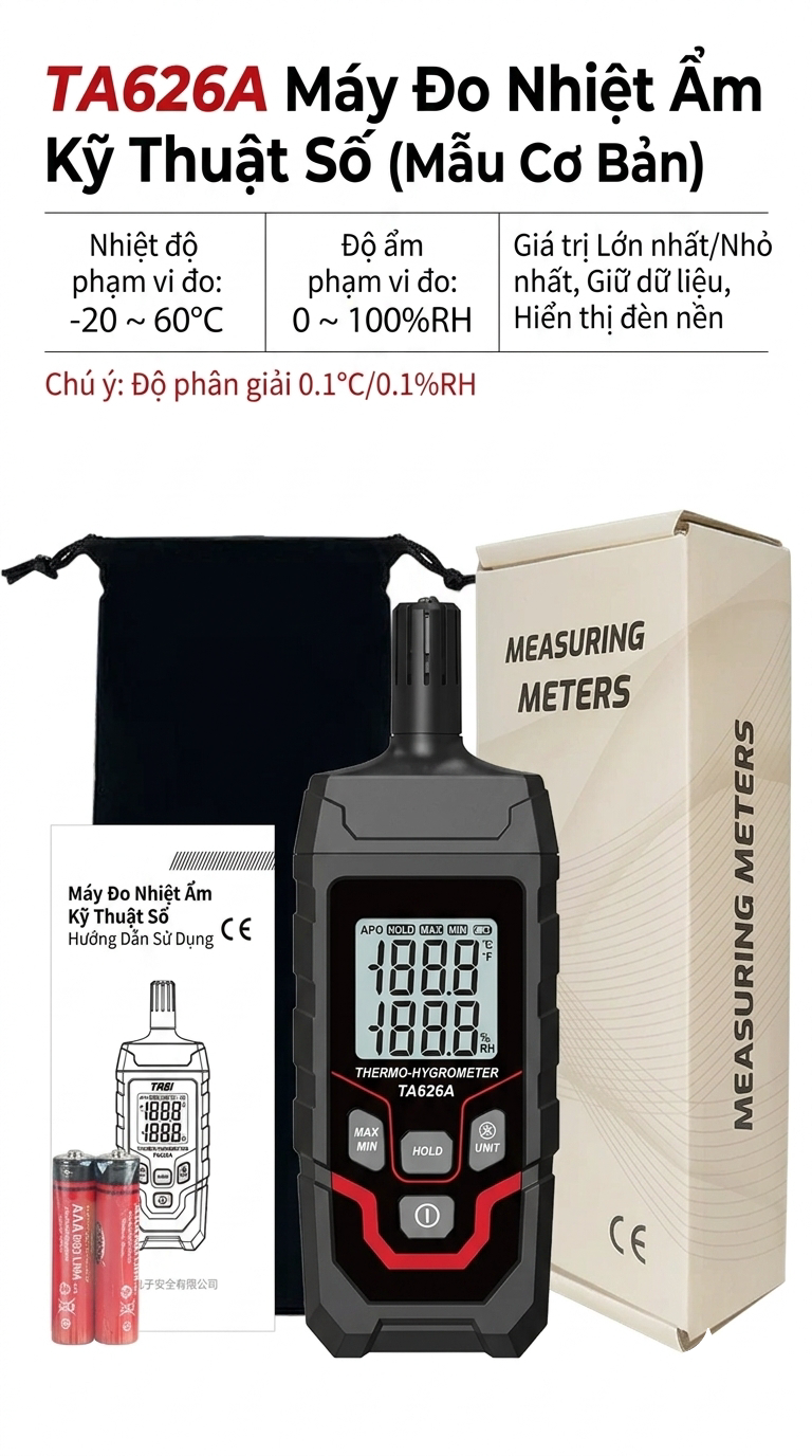 Máy đo nhiệt độ độ ẩm cầm tay TASI TA626A cho xưởng gốm