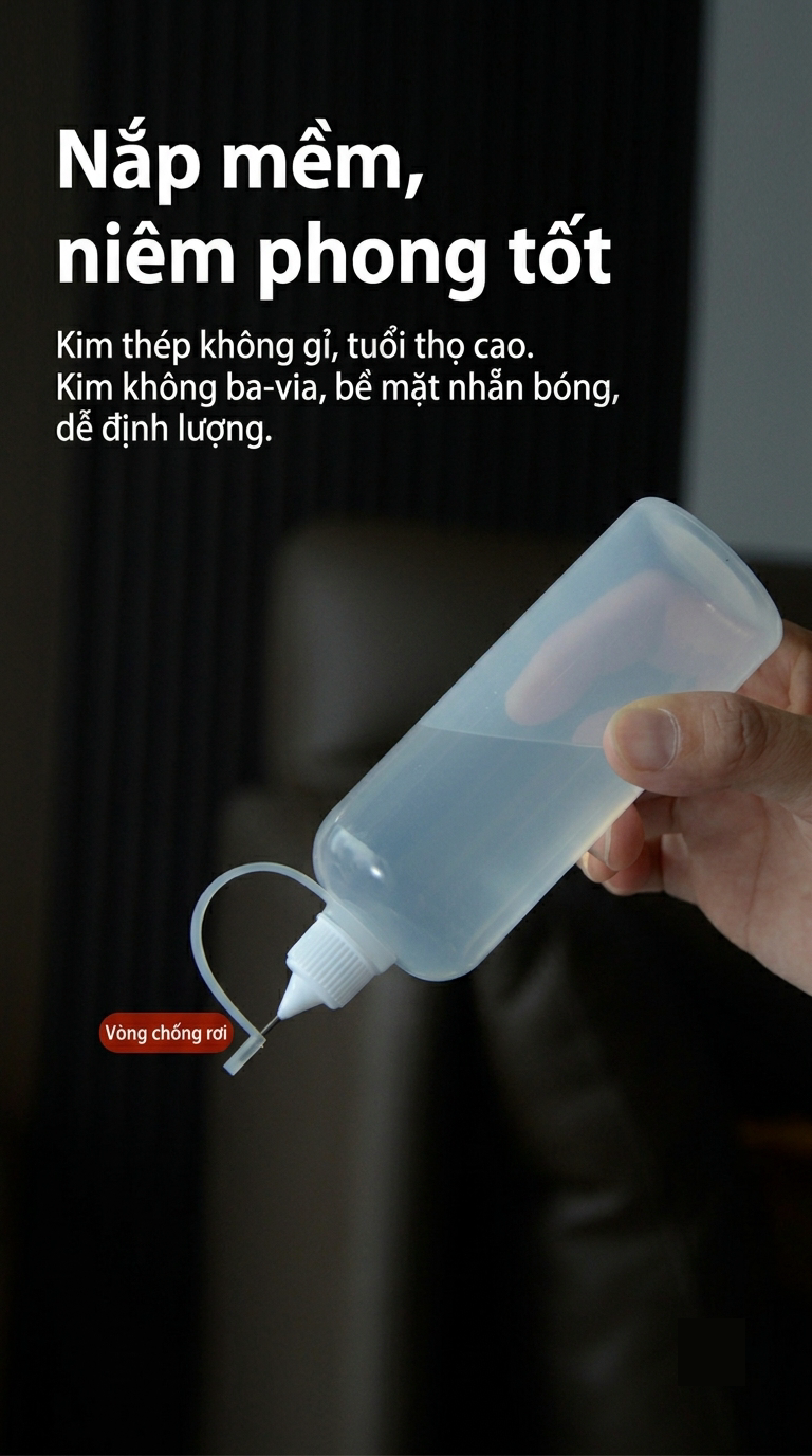 Chai Nhựa Đầu Kim 50ml Vẽ Men Gốm, Đi Nét Họa Tiết Đất Sét