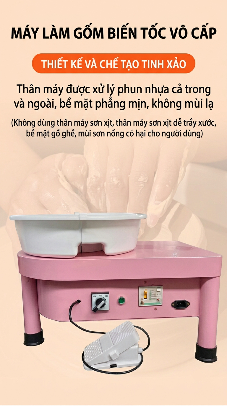 Bàn Xoay Điện Làm Gốm Chống Nước 25cm (Hồng)