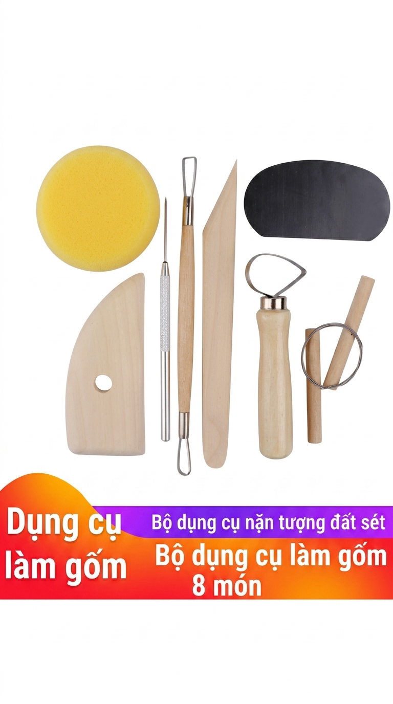 Bộ Dụng Cụ Làm Gốm 8 Món Tạo Hình Và Điêu Khắc Đất Sét
