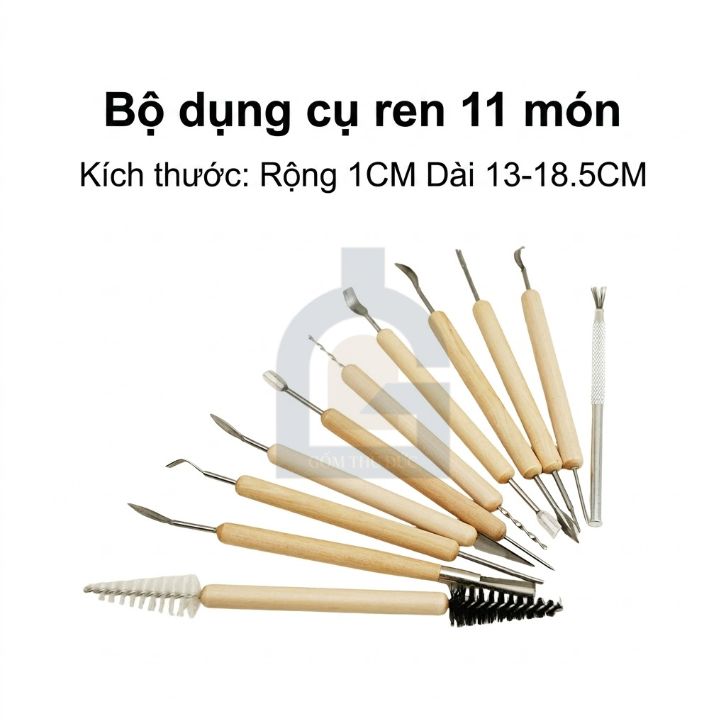 Chi tiết Bộ dụng cụ điêu khắc đất sét 11 chi tiết cán gỗ làm gốm chuyên nghiệp