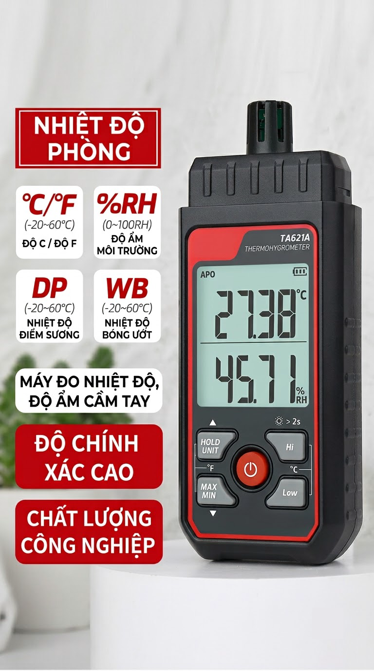 Máy đo nhiệt độ độ ẩm cầm tay TASI TA626A cho xưởng gốm