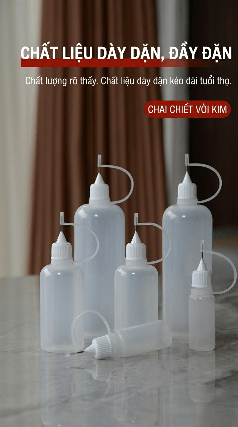 Chai Nhựa Đầu Kim 50ml Vẽ Men Gốm, Đi Nét Họa Tiết Đất Sét
