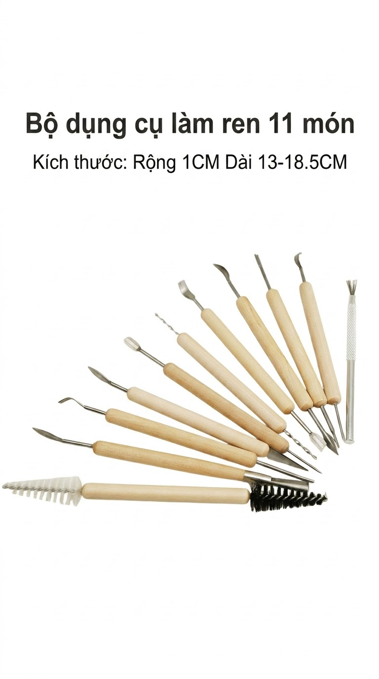 Bộ dụng cụ điêu khắc đất sét 11 chi tiết cán gỗ làm gốm chuyên nghiệp