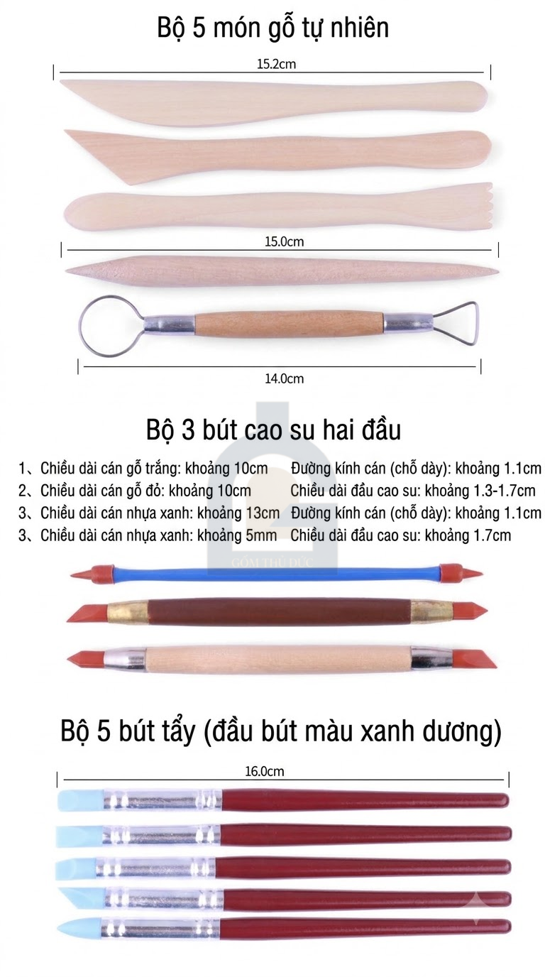 Chi tiết Combo 61 Món Dụng Cụ Làm Gốm Và Tạo Hình Đất Sét Chuyên Nghiệp