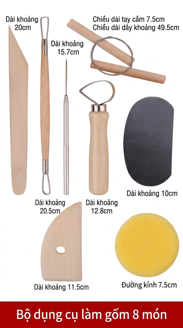 Bộ Dụng Cụ Làm Gốm 8 Món Tạo Hình Và Điêu Khắc Đất Sét