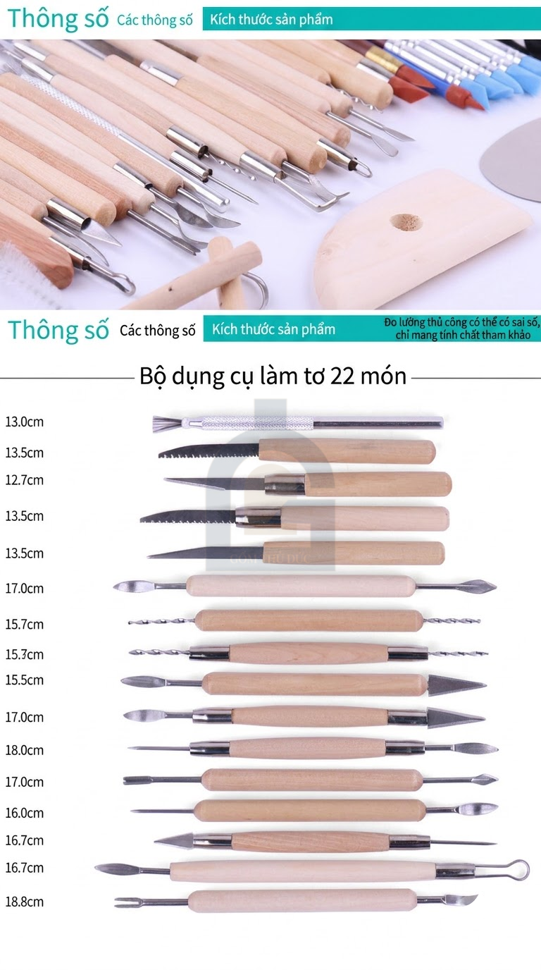 Chi tiết Combo 61 Món Dụng Cụ Làm Gốm Và Tạo Hình Đất Sét Chuyên Nghiệp